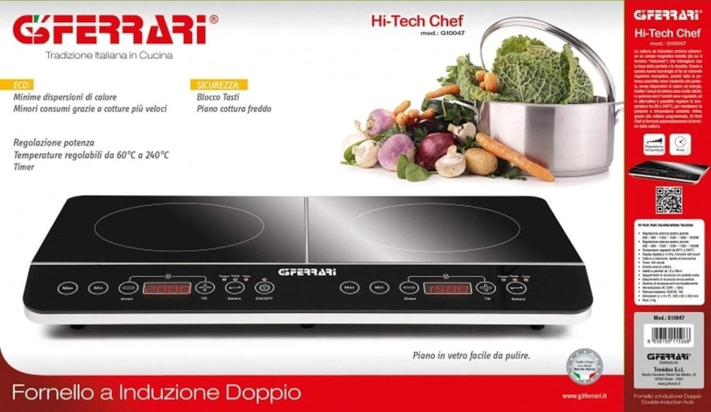 G3 Ferrari G10047 Hi-Tech Chef Piastra Fornello a Induzione Doppio Timer 180 minuti Potenza 3500 Watt Display digitale Temperatura regolabile 60 cm