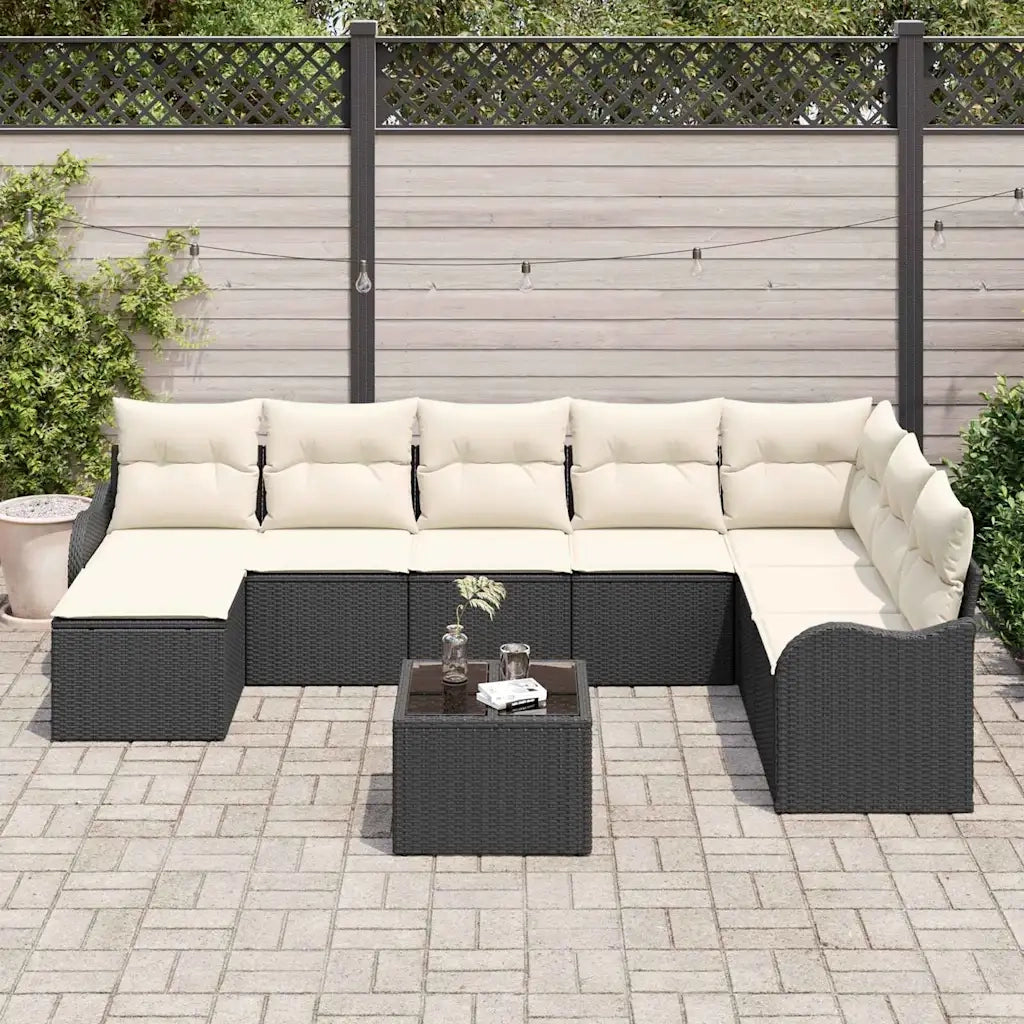Set Divano da Giardino 9 pcs Nero e bianco Poly Rattan 3354496