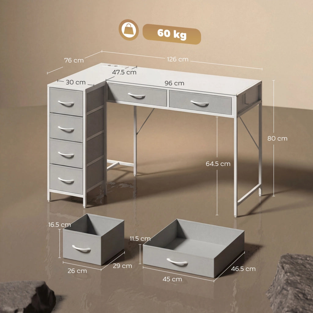 Scrivania Angolare con Cassetti in Legno e Acciaio ¨C Minimal ¨C Bianco 126x48x80