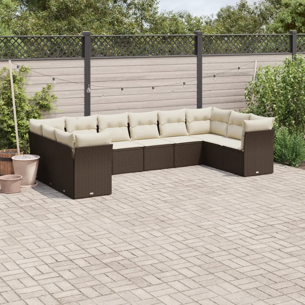 Set Divani da Giardino 10pz con Cuscini in Polyrattan Marrone 3250042