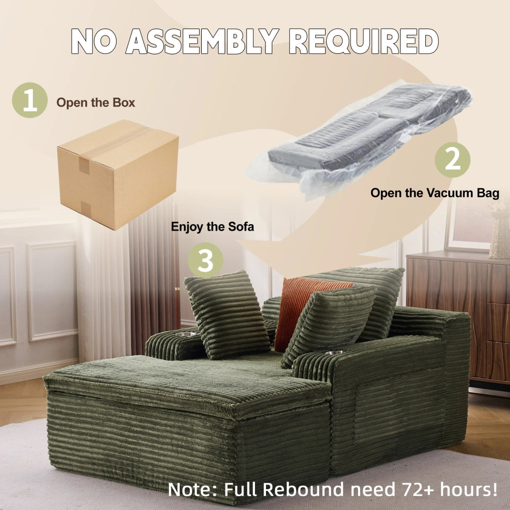 Divano letto 3 posti con chaise longue ¨C Minimal ¨C verde tessuto