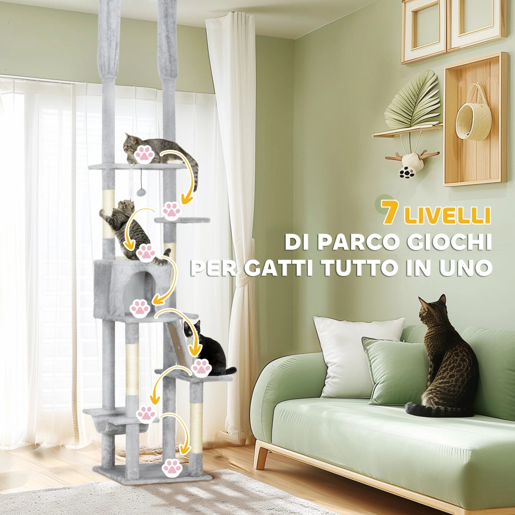 Tiragraffi a Soppalco con Casetta e Amaca ¨C Zephmum ¨C Grigio 225-255 cm