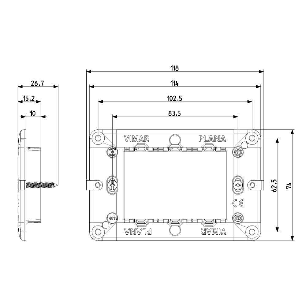 Vimar plana 10 pezzi supporto scatola 3 moduli 14613