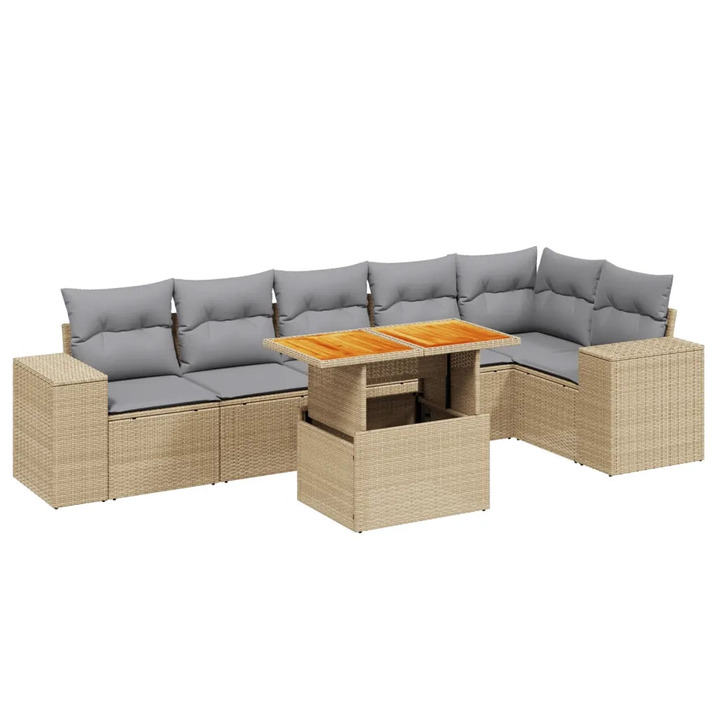 Set Divani da Giardino 7 pz con Cuscini Beige in Polyrattan 3272648