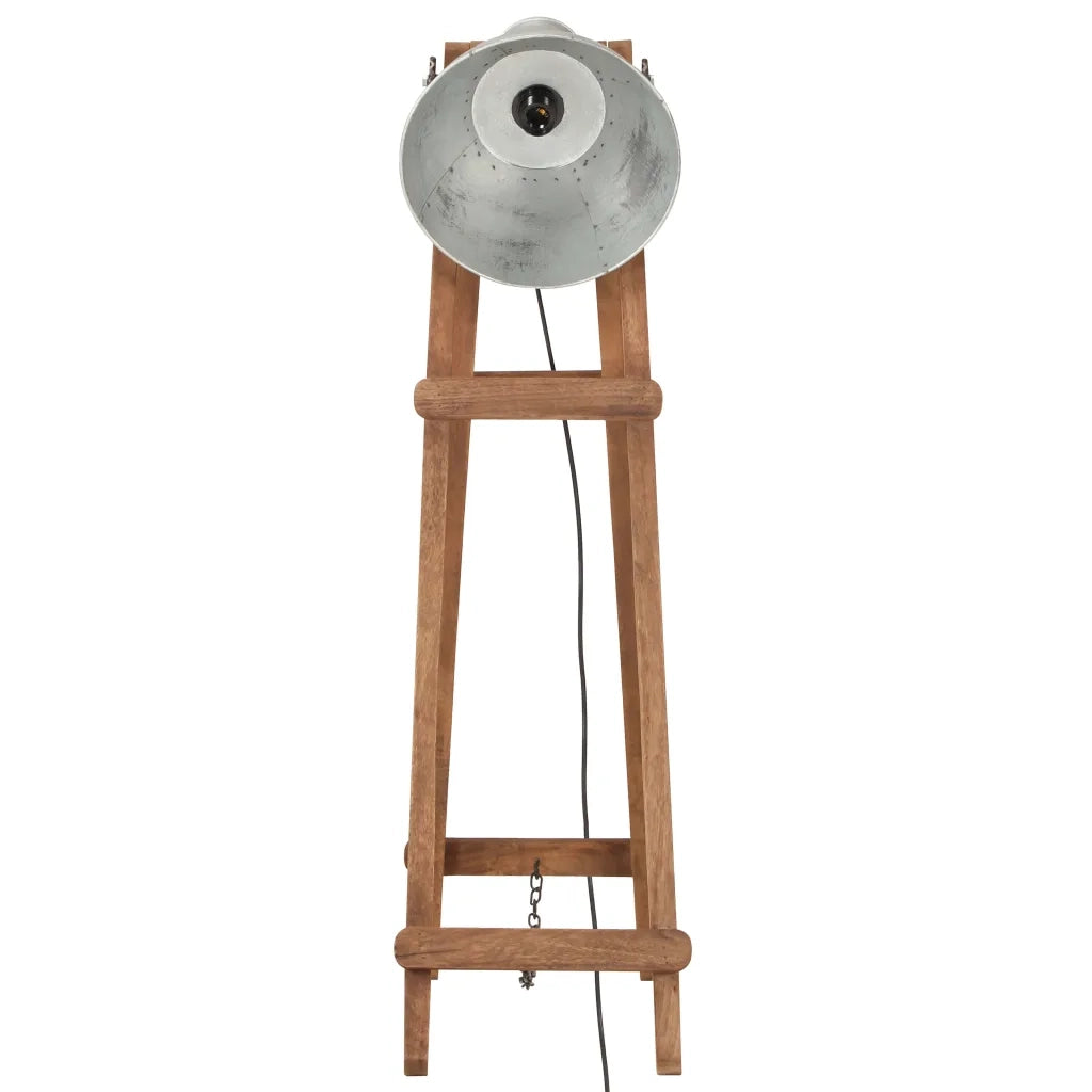 Lampada da Pavimento Argento E27 in Legno Massello di Mango 320587
