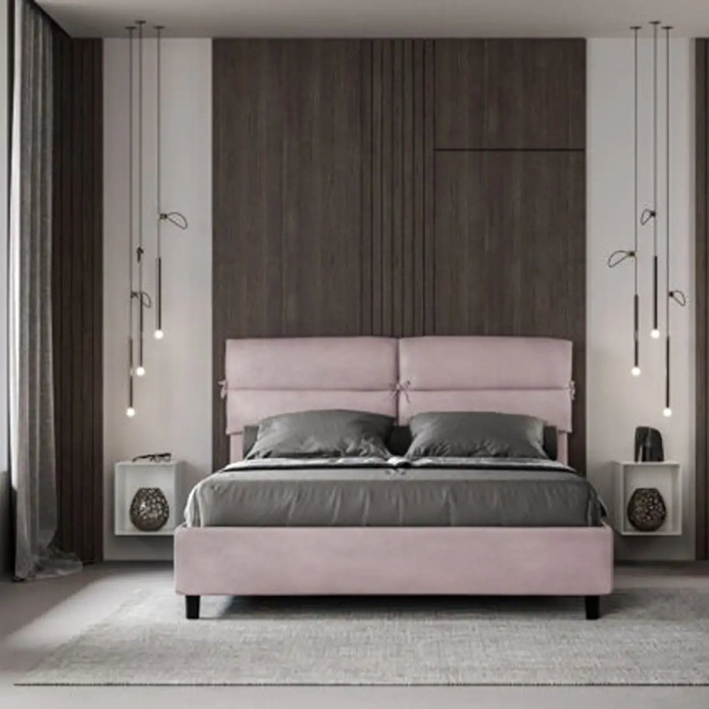 Letto matrimoniale con rete imbottito 160x200 microfibra glicine Nandy