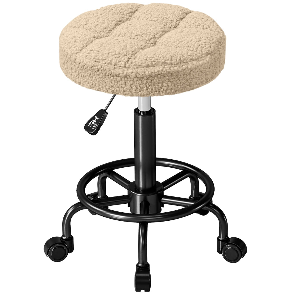 Sgabello girevole con ruote ¨C Xylo ¨C altezza regolabile 50-66 cm tessuto effetto pecora marrone
