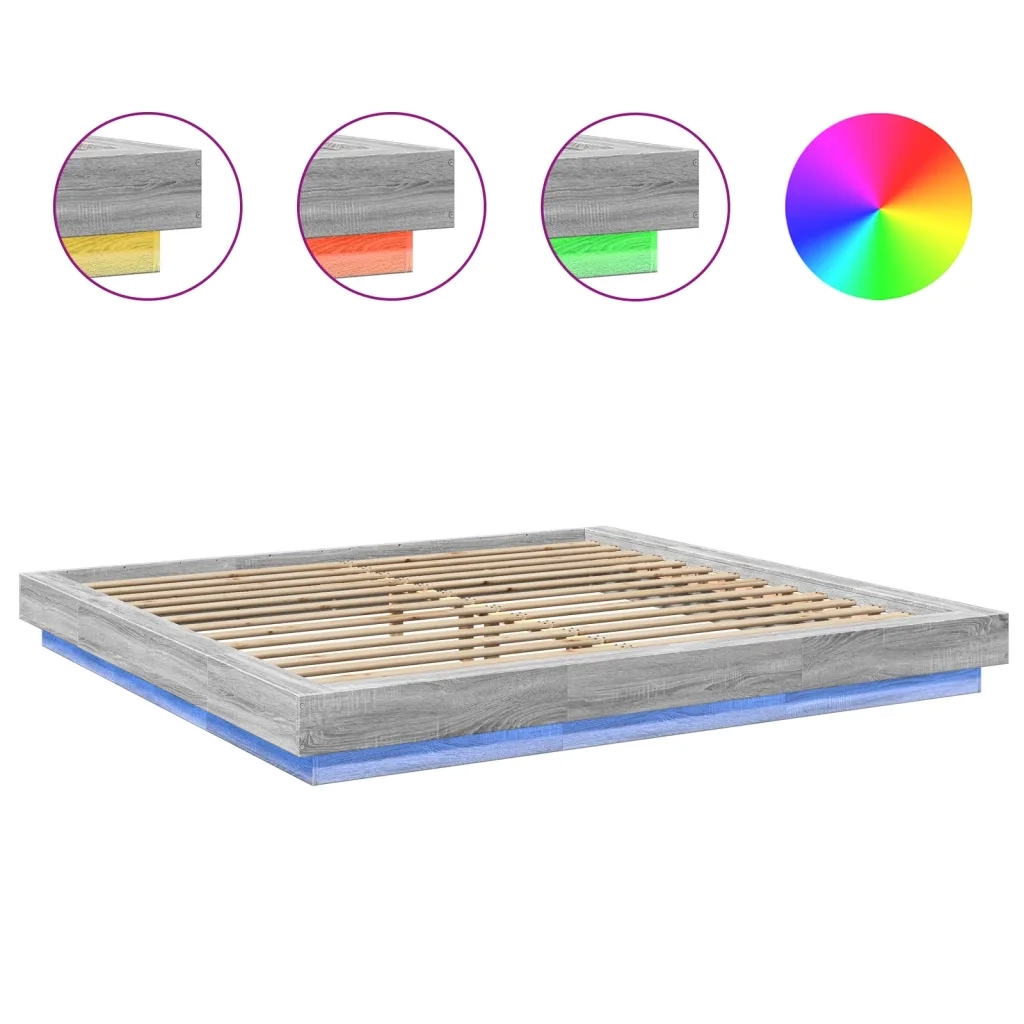 Letto matrimoniale | Letto per adulti | Giroletto Luci LED Grigio Sonoma 180x200 cm Legno Multistrato