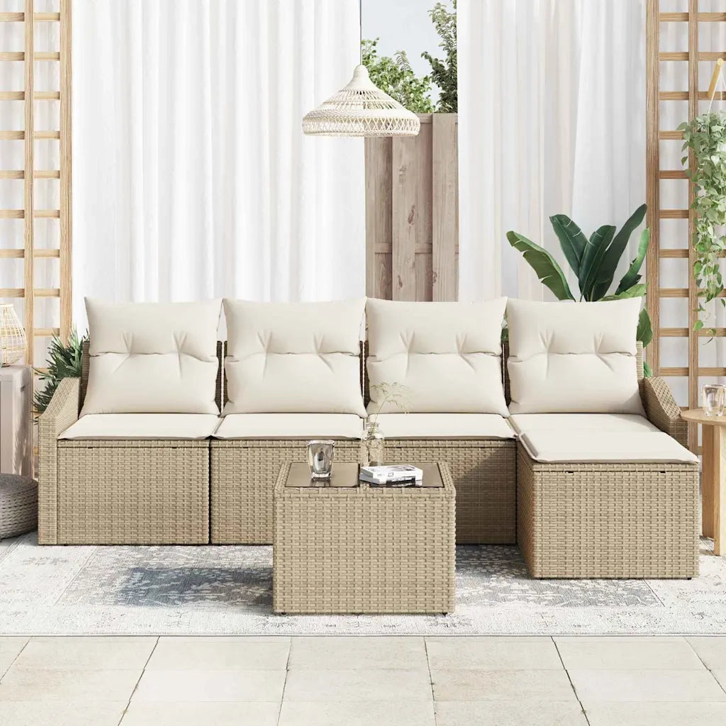 Set di divani con cuscino 6 pcs Beige e Crema polyrattan