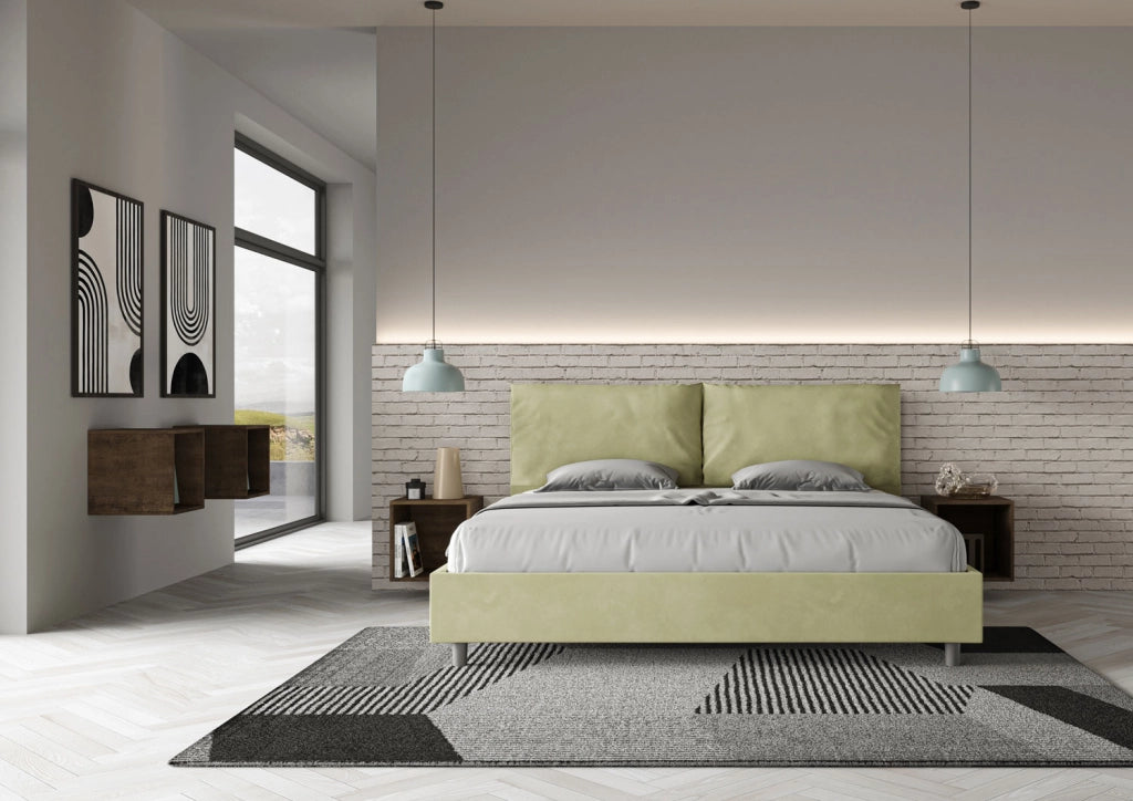 BS COM Letto matrimoniale king size senza rete imbottito 190x210 microfibra tè verde Large