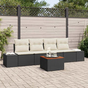 Set Divano da Giardino 5 pcs Nero e Crema polyrattan