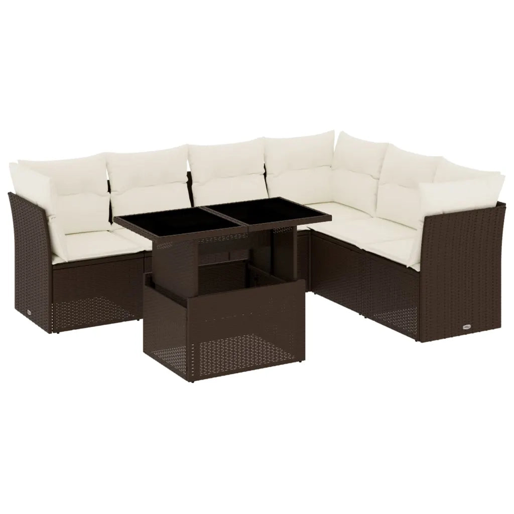 Set Divani da Giardino 7 pz con Cuscini Marrone in Polyrattan 3266613