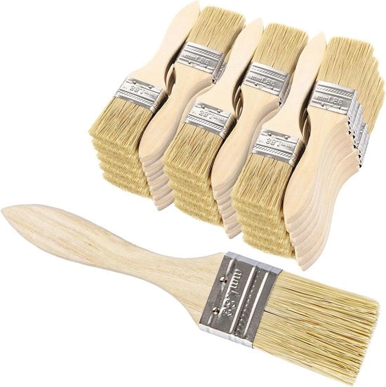 Set di pennelli e pennelli a getto di vernice con maniglia in legno da 50 pezzi - 3,5 cm