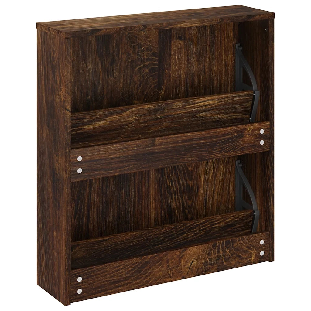 Scarpiera con Specchio a 2 Livelli-Mobile con specchio Rovere fumo 63x17x67 cm