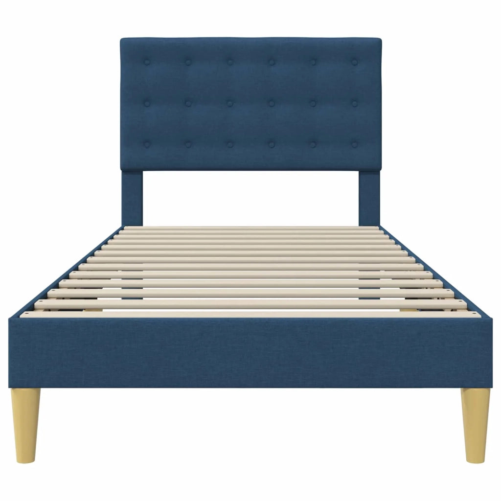 Letto singolo | Letto per adulti | Struttura del letto con testiera Blu 90 x 190 cm Tessuto