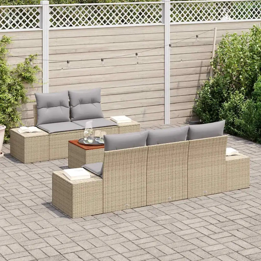 Set Divano da Giardino con cuscino 6 pcs Beige polyrattan