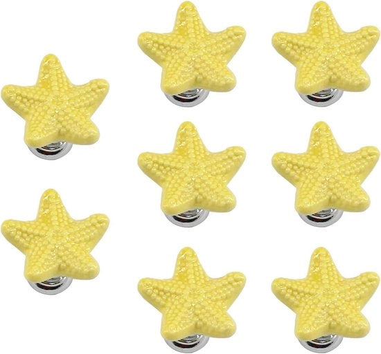 Set di 8 pulsanti di caricamento ceramici gialli a forma di stella con maniglia in acciaio inossidabile per cassetti base per comodino e armadio - Set di 8 maniglie oceaniche