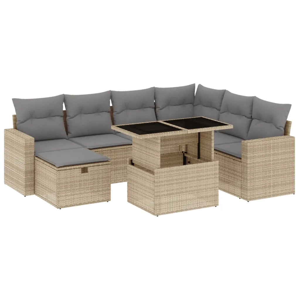 Set Divano da Giardino 8 pz con Cuscini Beige in Polyrattan 3274839