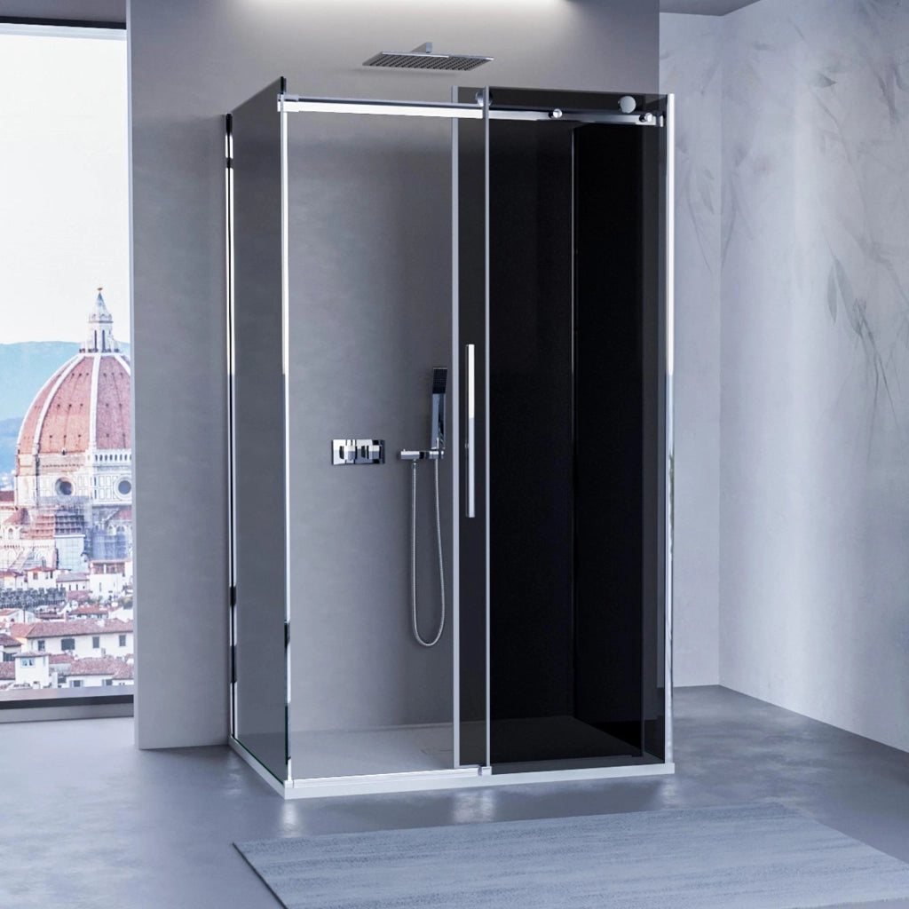 Box Doccia 3 Lati 70x140x70 cm 1 Anta Scorrevole in Cristallo Fumè 8mm H195 Bonussi Alina