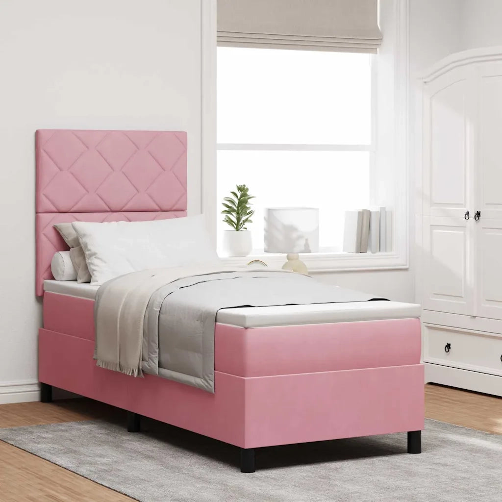 Letto a Sorgente LED con materasso Rosa 80 x 200 cm Tessuto