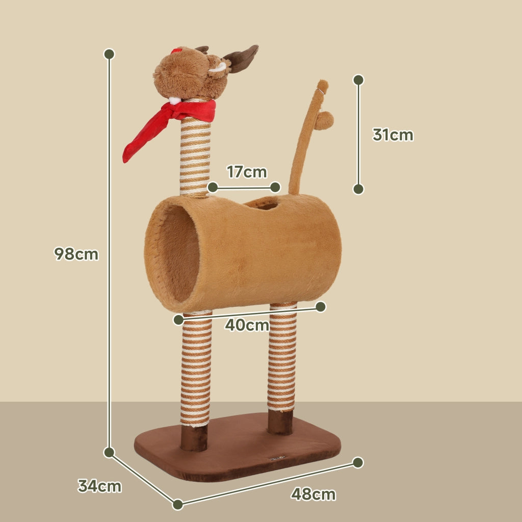Tiragraffi 98 cm con grotta e palla gioco - Xylo - Design cervo, marrone