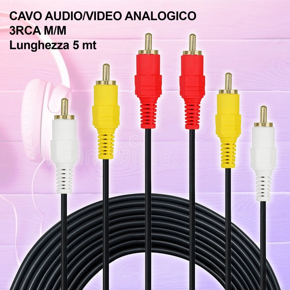 Trade Shop - Cavo Audio Video Analogico Prolunga Da 5 Metri 3 Rca-3rca Maschio Maschio -