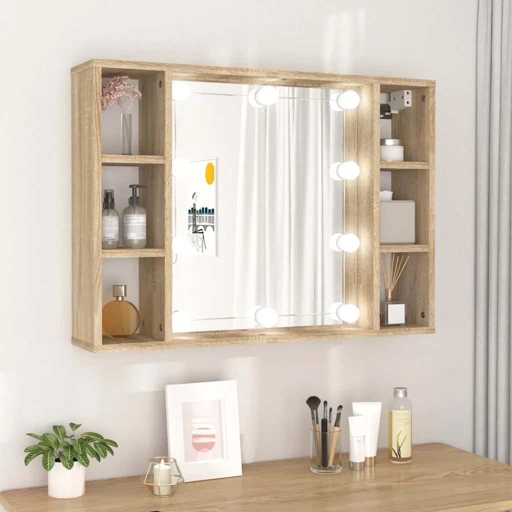 Mobile a Specchio con LED-Armadietto a Specchio Rovere Sonoma 76x15x55 cm