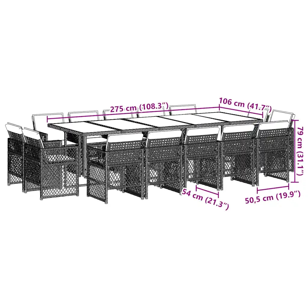 Set da Pranzo da Giardino 15 pz con Cuscini Grigio Polyrattan 3210878