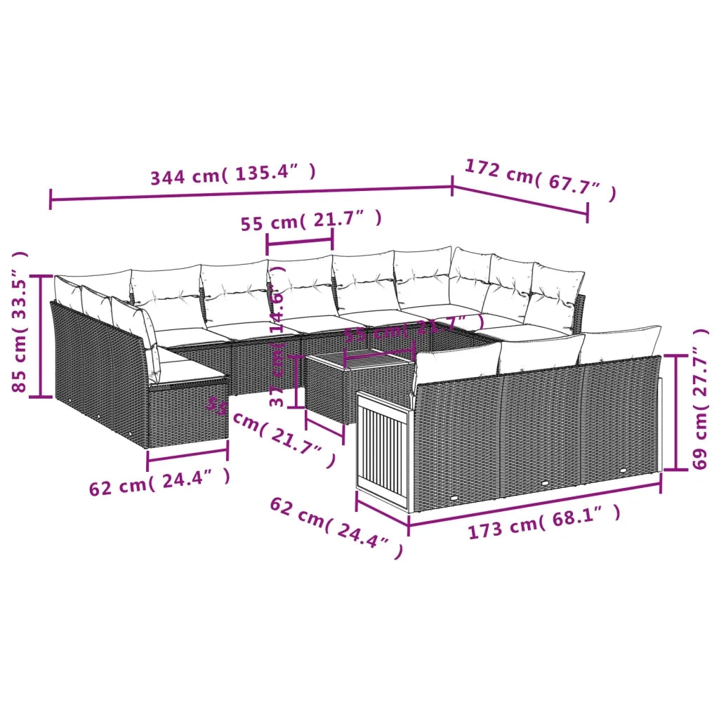 Set Divani da Giardino 14pz con Cuscini in Polyrattan Nero 3260544
