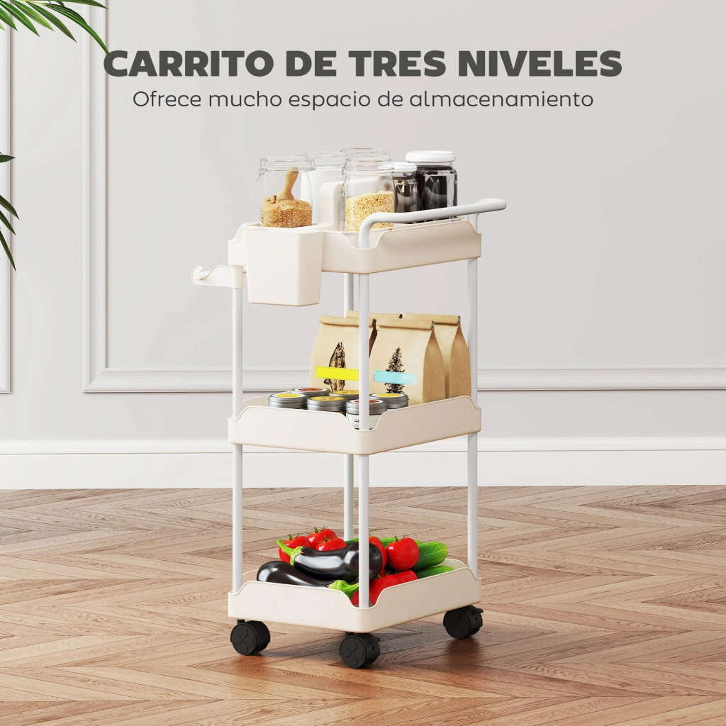 Carrello Ausiliario 3 Ripiani con Ruote ¨C Xylo ¨C Bianco con Cestini Estraibili