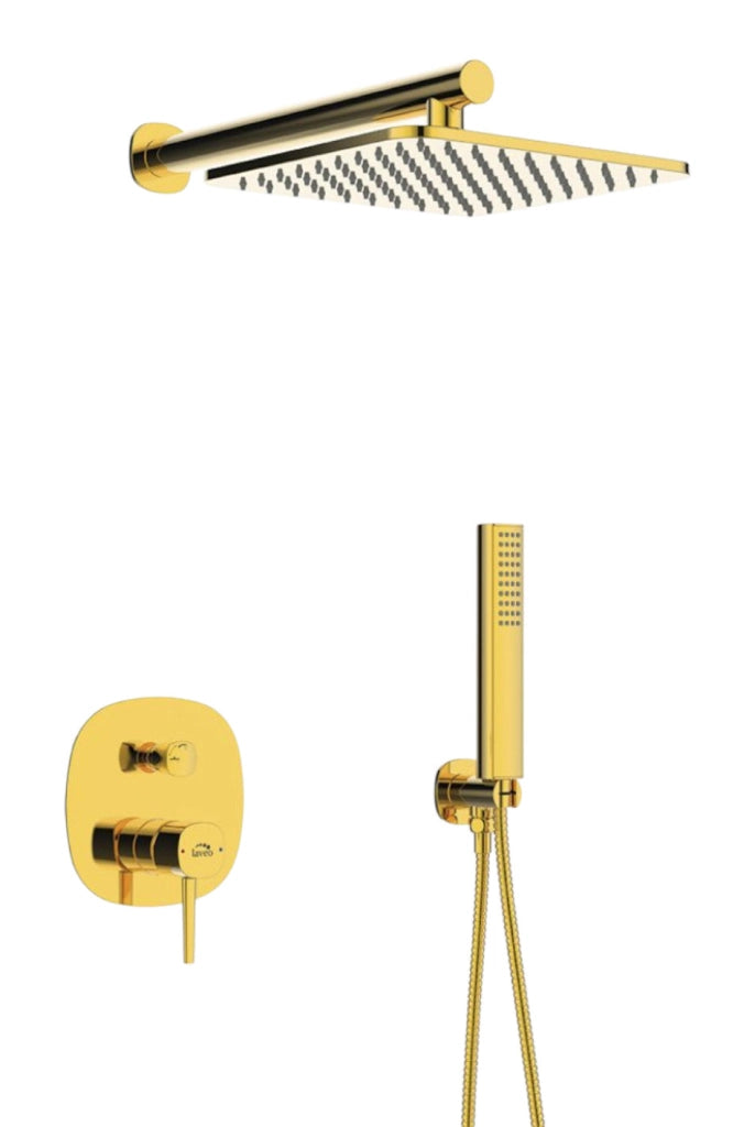 Set doccia – oro lucido, soffione, braccio doccie e miscelatore