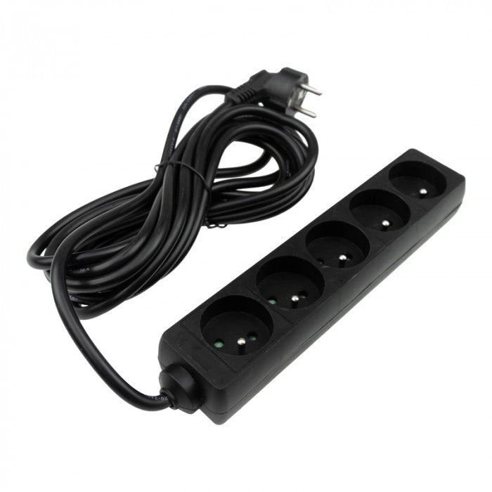 Prolunga elettrica 5 prese 5 m con terra nera Ecolight