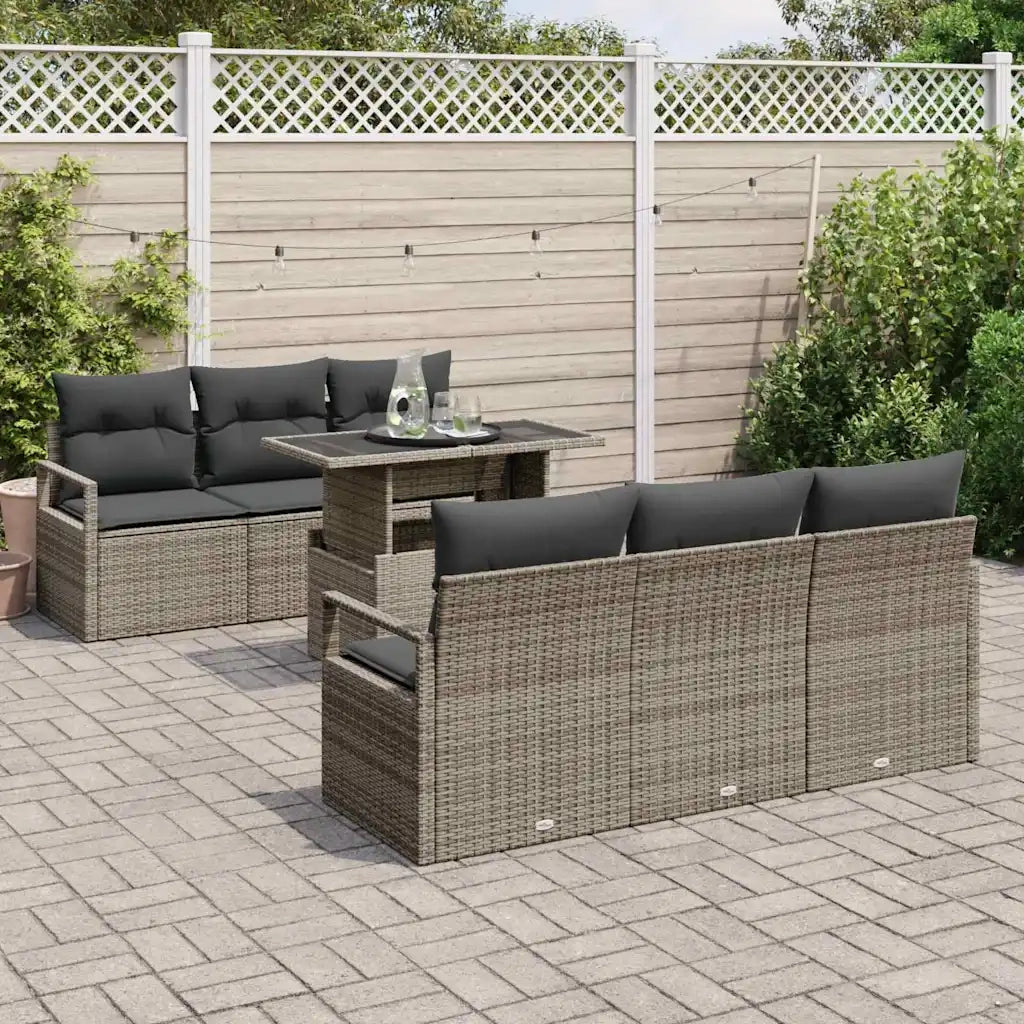 Set Divano da Giardino con cuscino 7 pcs Grigio polyrattan