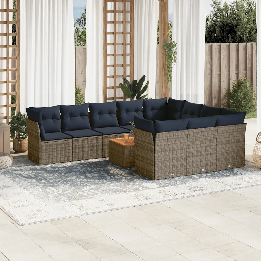 Set Divani da Giardino 11 pz con Cuscini in Polyrattan Grigio