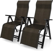 Sedie Pieghevoli e Reclinabili in Rattan, Chaise Longue Portatile con Schienale Regolabile, Sedia a Sdraio da Esterno con Braccioli Ampi, Struttura in Acciaio, per Interno ed Esterno (2)