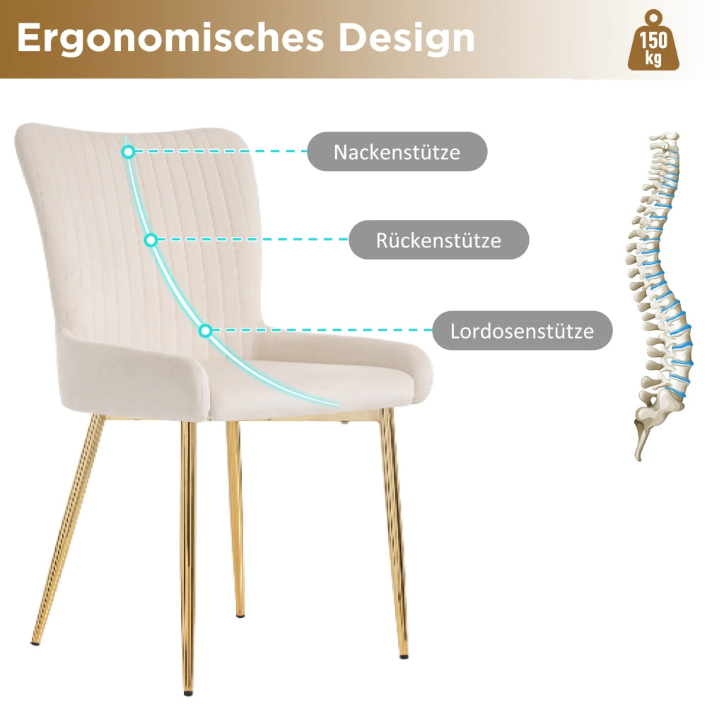 Sedia da Pranzo in Velluto con Gambe in Metallo Oro ¨C MINIMAL ¨C Set 4 Pezzi, Beige