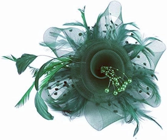 Cappello Vintage a Fiocchi - Velatura Tela di Setola - Ornamento per Capelli - Verde Piuma - Unico Modello - Per Donne e Ragazze - Fascia per Capelli