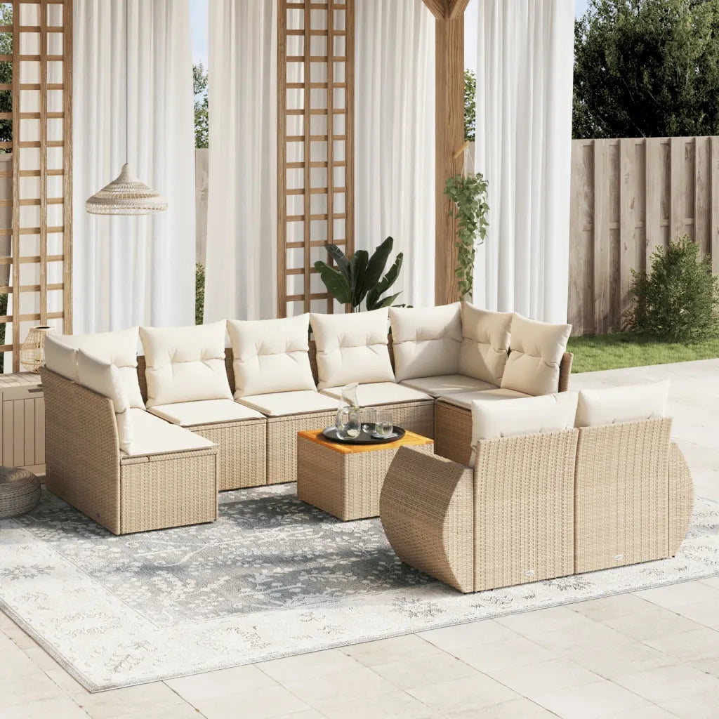 Set Divano da Giardino 10 pz con Cuscini Beige in Polyrattan 3225155