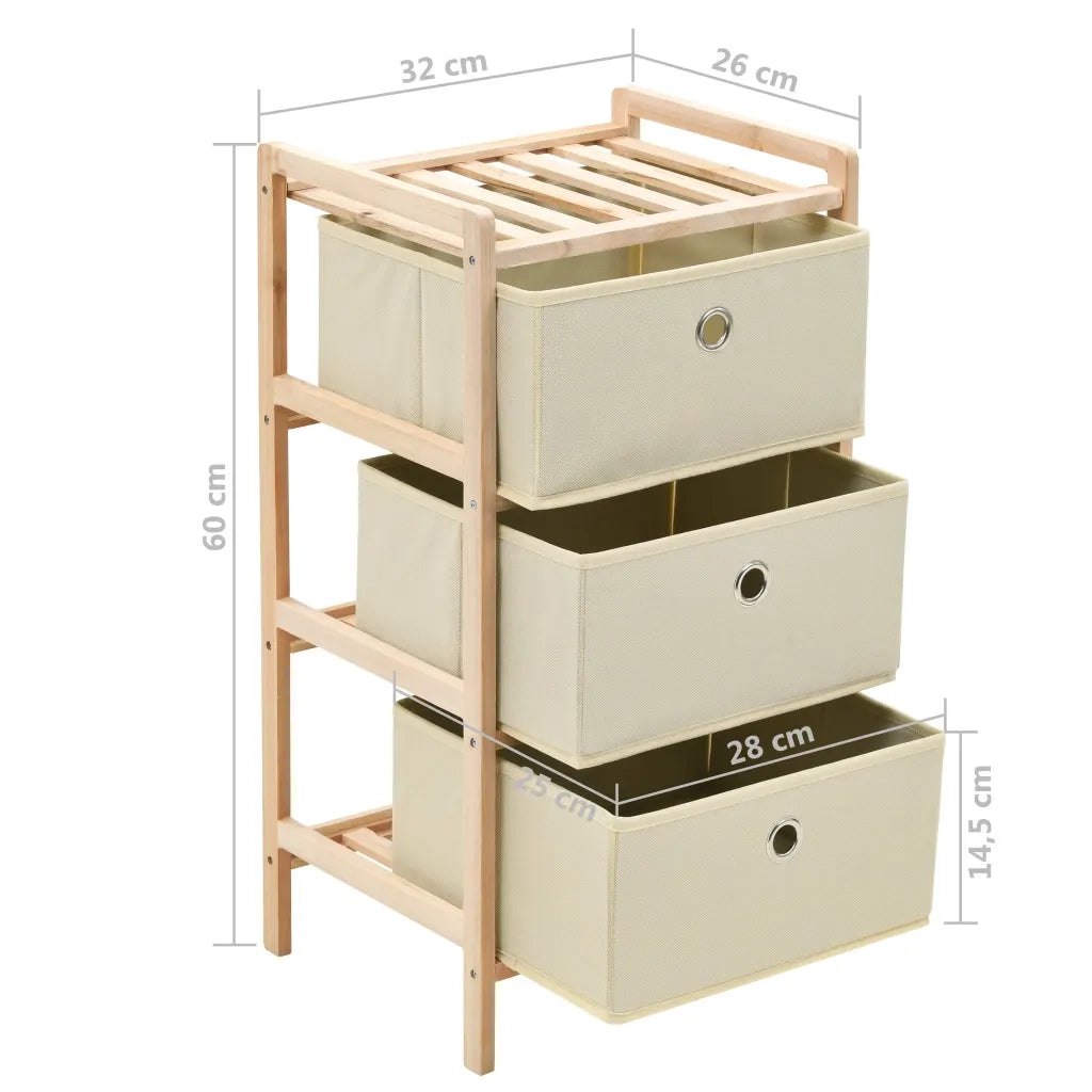 Scaffale con 3 Cesti in Tessuto in Legno di Cedro Beige 246433