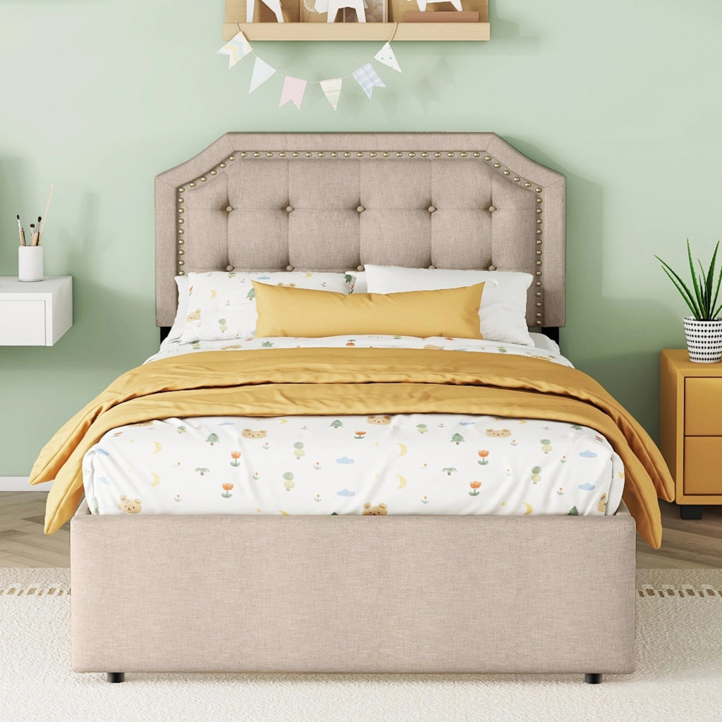 Letto Imbottito con Cassetti ¨C MINIMAL ¨C Singolo 90x200 Beige Scuro