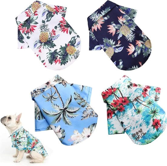 4-pack di camicie da est per cani piccoli - stile hawaiano con maniche corte