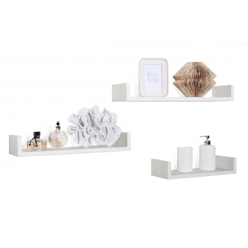 Set di 3 Mensole da Muro, Mensole Muro Design, Mensola da Parete, Rovere Sbiancato, 60x8 p15,5 cm, 50x8 p15,5 cm e 40x8 p15,5 cm - Calamita