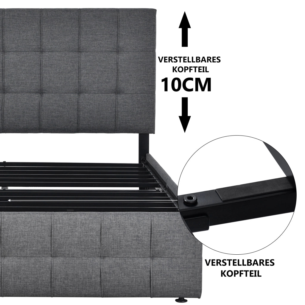letto imbottito lino grigio 140 x 200 cm