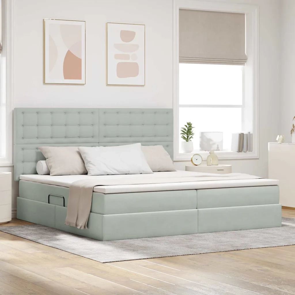 Letto con contenitore e LED Grigio chiaro 200 x 200 cm Velluto 3372807