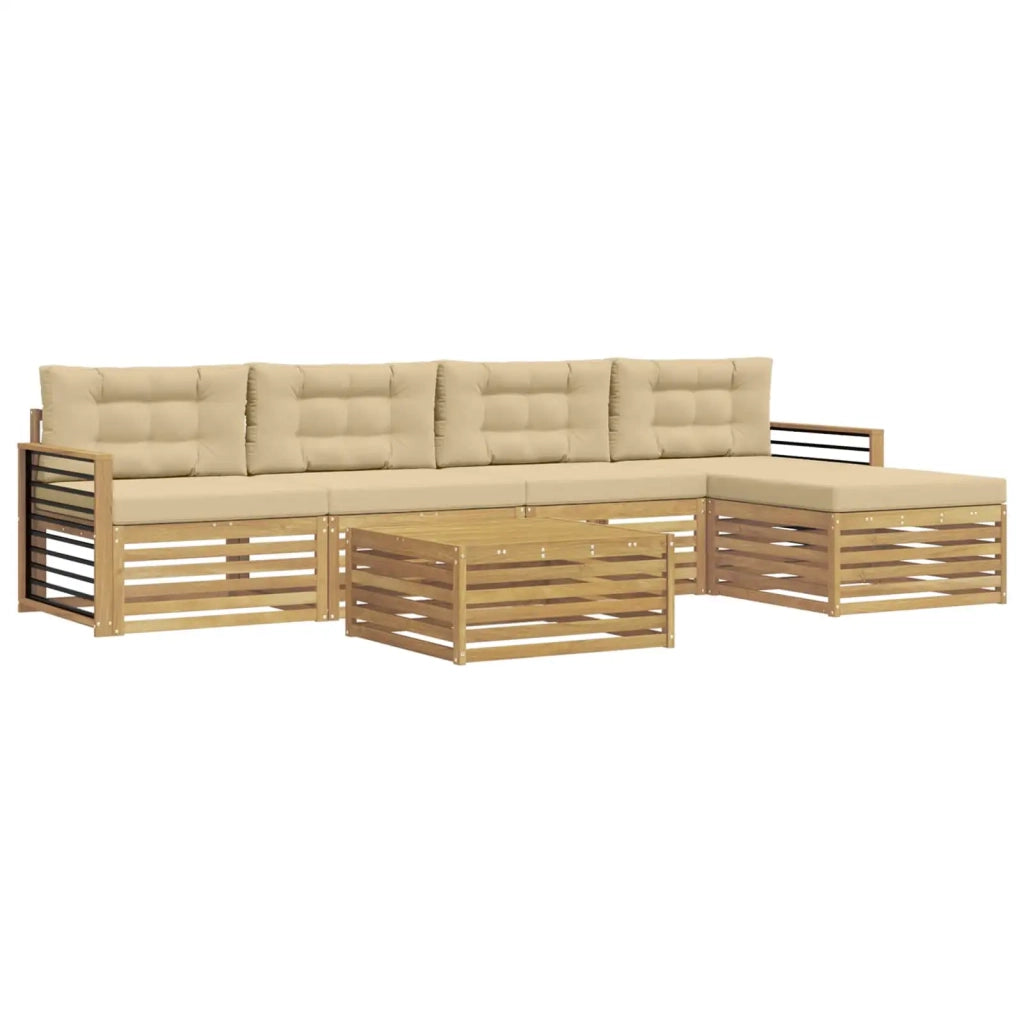 Set di divani da esterno 7 pz Bianco e Beige Poliestere 3390378