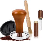 Stampa per caffè 58 mm - Acciaio inossidabile - Incluso piastrino per stampa - Set di spazzola per pulizia - Adatto per baristi - Aspetto elegante in legno - Stampatore per caffè