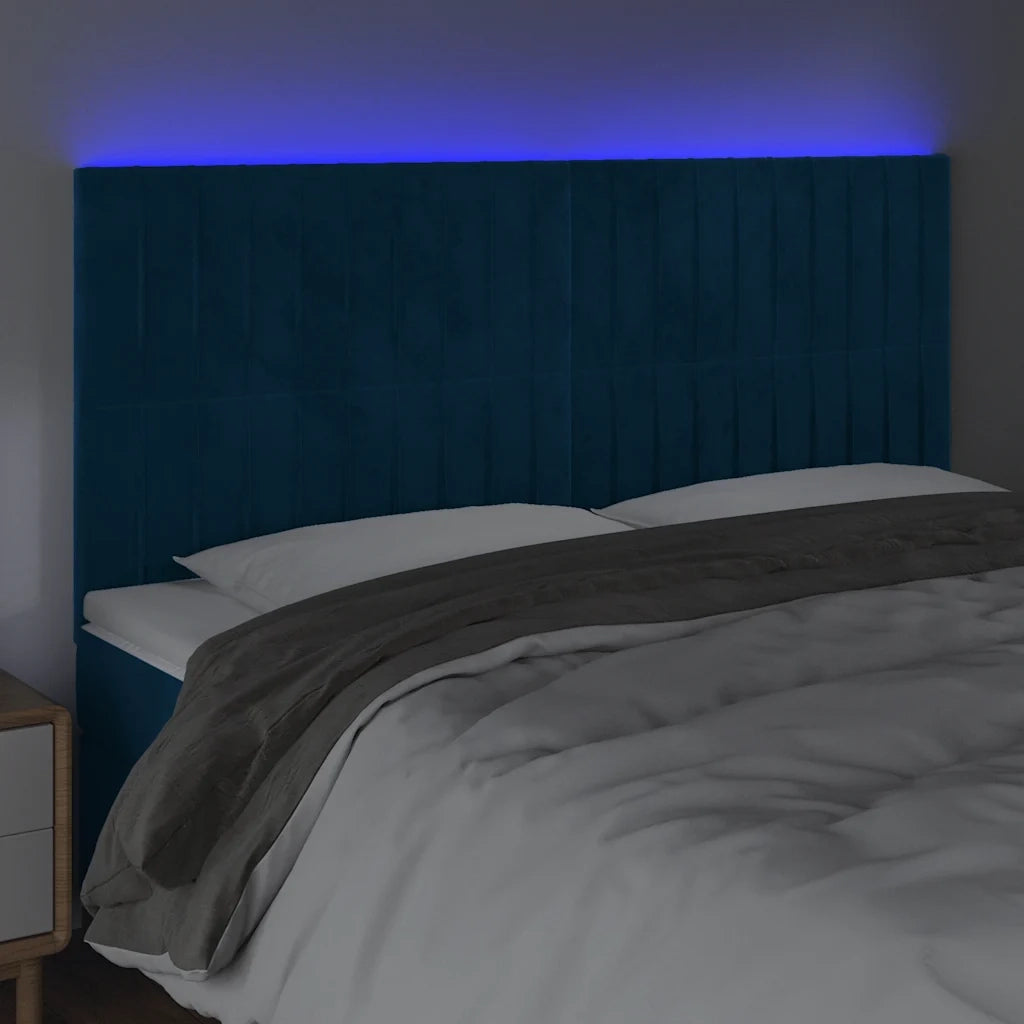 Testiera | Testata a LED Blu Scuro 160x5x118/128 cm in Velluto