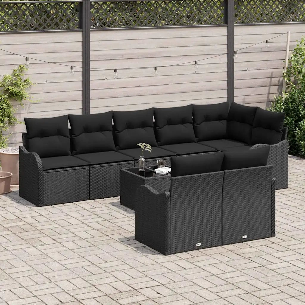 Set Divano da Giardino con archiviazione 9 pcs Nero polyrattan