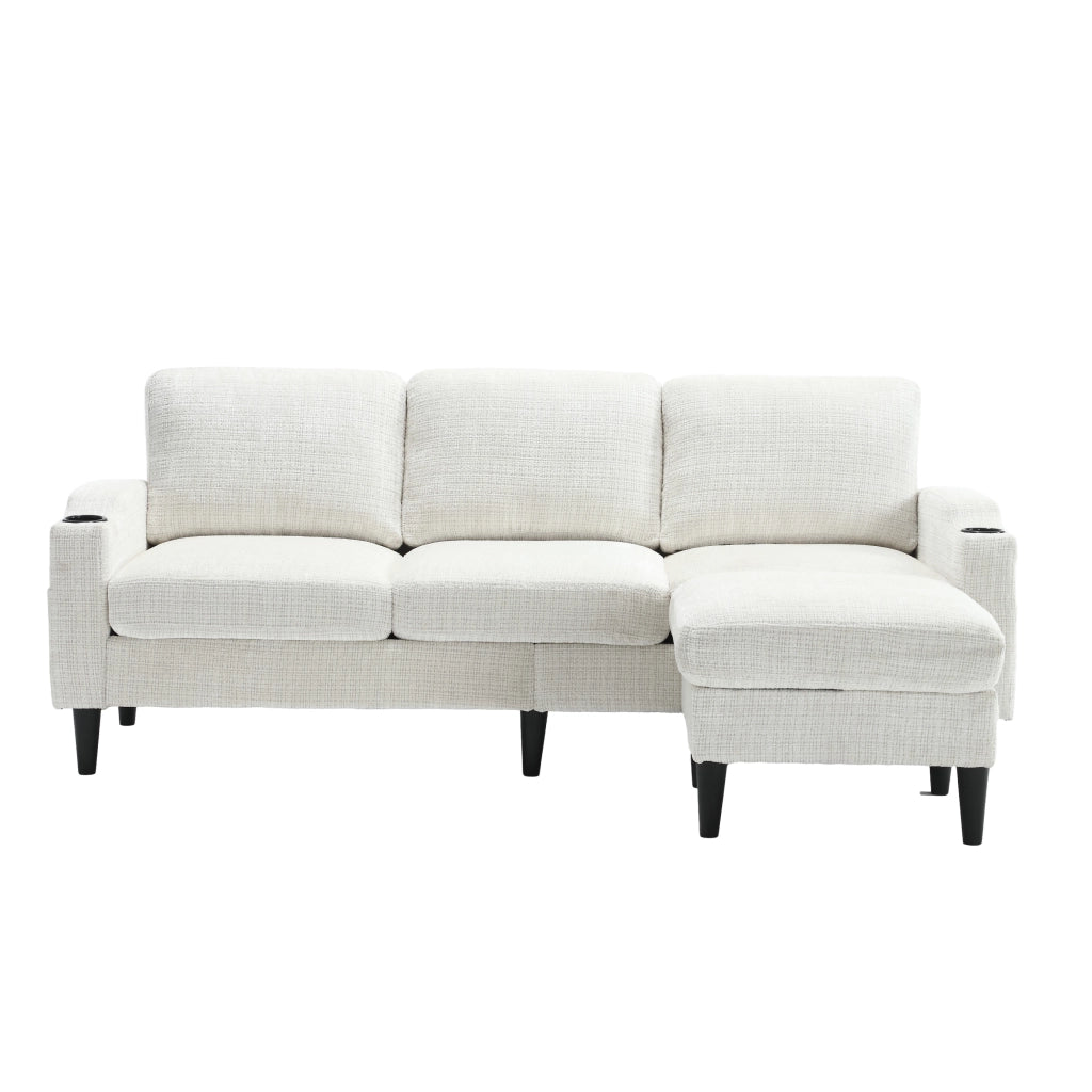 Divano 4 Posti con Poggiapiedi e Contenitore ¨C MINIMAL ¨C Velluto, Braccioli, Portabicchieri