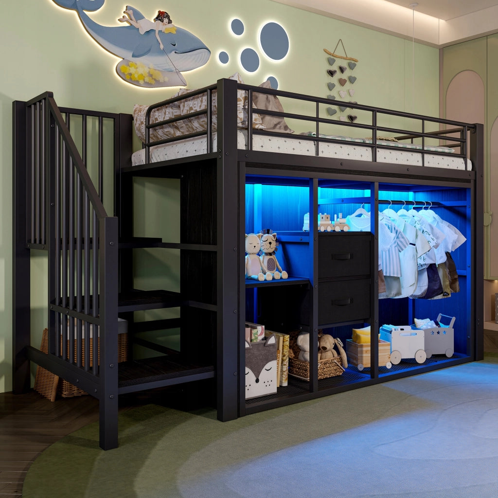 Letto singolo 90x200 - Xylo - Nero, LED